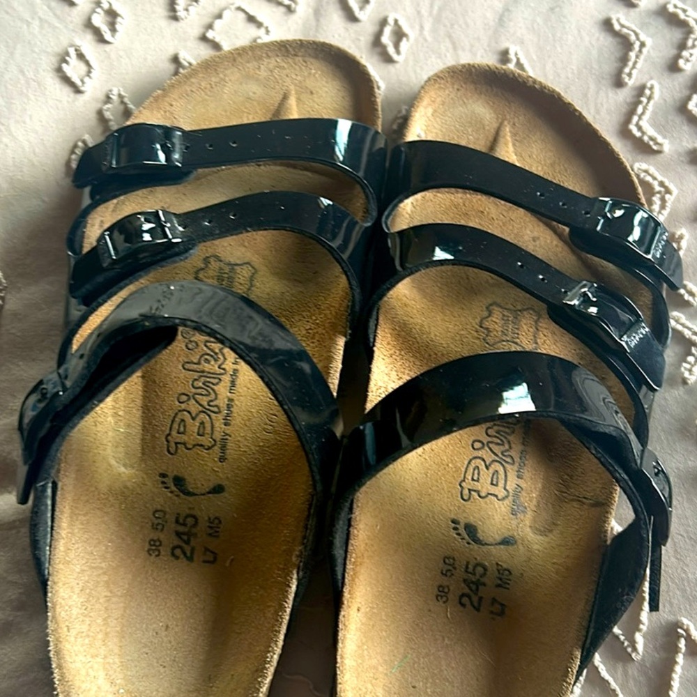 Birkenstock Birki’s Florida Black Patent 3 Straps‎ Sandals Women's size 38 7